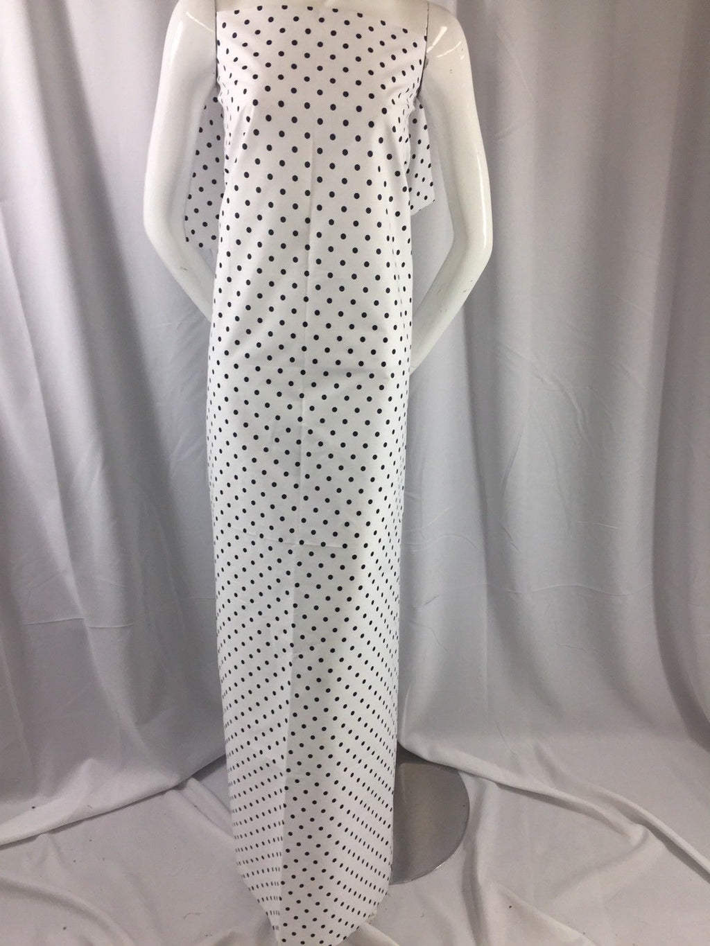 Poly Cotton Print Upholstery & Floral Fabric - White and Black - Polka Dot Print - Sold By The Yard