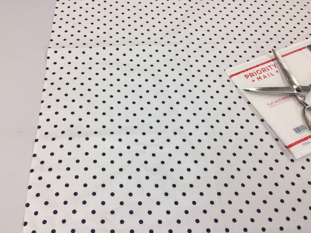 Poly Cotton Print Upholstery & Floral Fabric - White and Black - Polka Dot Print - Sold By The Yard