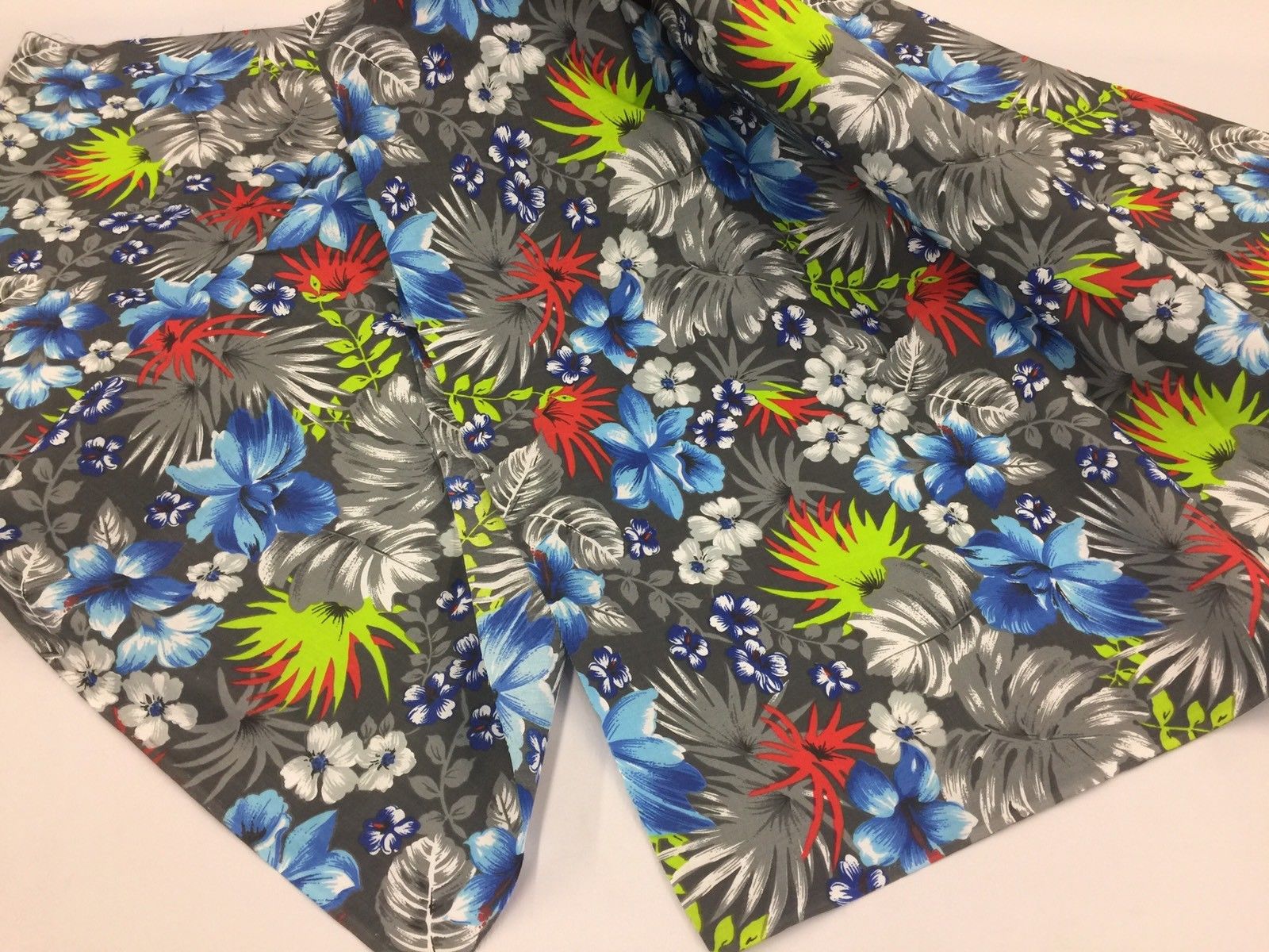 Poly Cotton Print Upholstery & Floral Fabric - Grey Hawaiian Print - Sold By The Yard