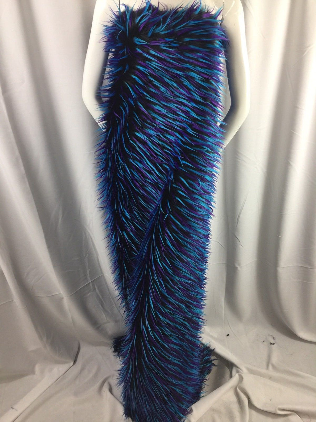 Faux Fur Fabric Two Tone Aqua Blue and Purple Spikes Decoration Soft 60" Wide By The Yard