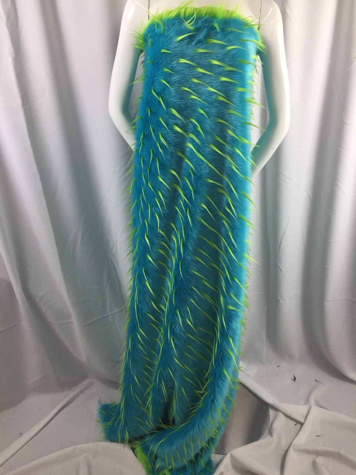 Faux Fur Fabric Two Tone Aqua and Lime Green Spikes Decoration Soft 60" Wide By The Yard