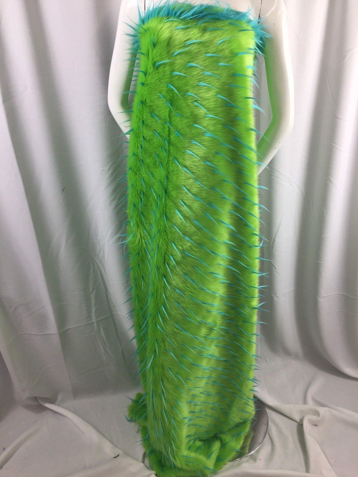 Faux Fur Fabric - Two Tone Lime Green / Aqua Spikes Multi-Color Soft Fur Fabric 60" By The Yard