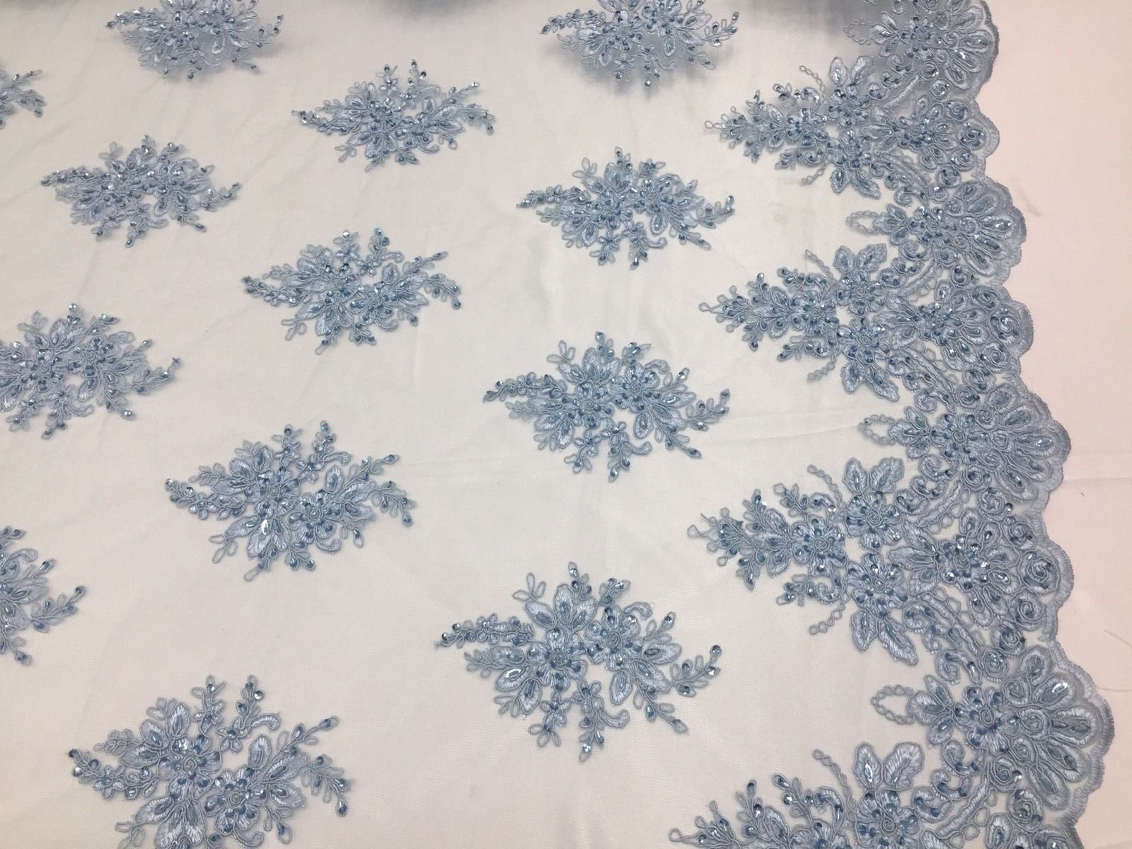Wedding Bridal  Designs Mesh Lace Fabric Bridal Wedding Blue luxury.Sold ByThe Yard