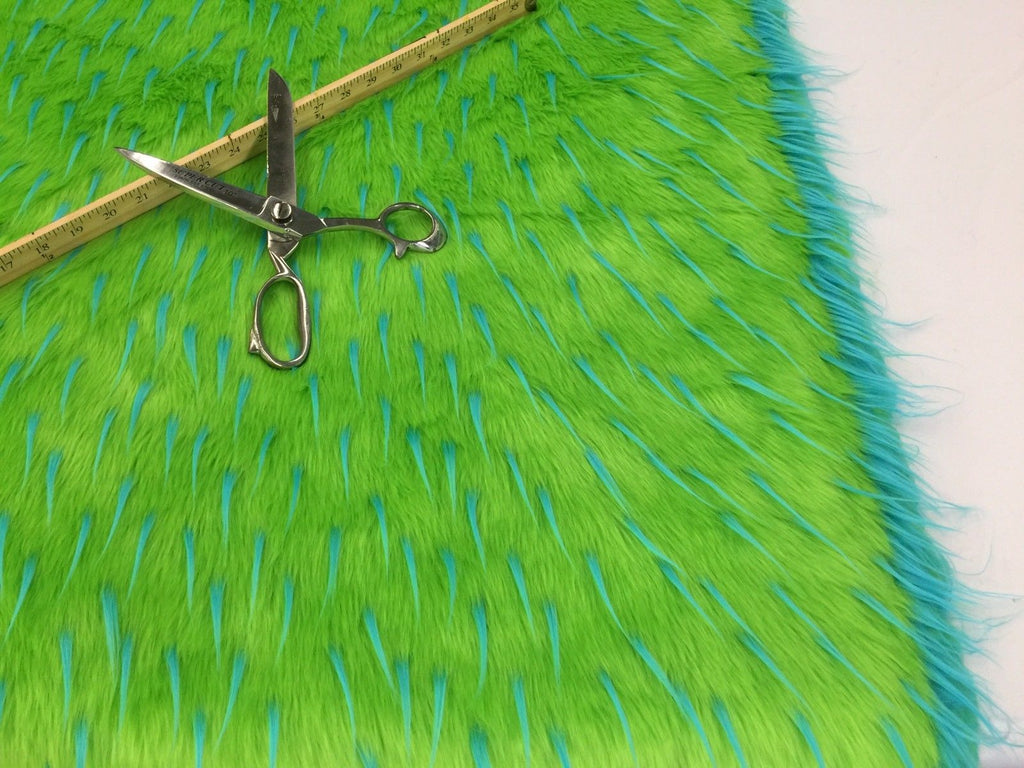 Faux Fur Fabric - Two Tone Lime Green / Aqua Spikes Multi-Color Soft Fur Fabric 60" By The Yard