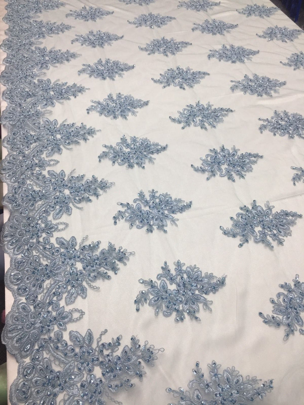 Wedding Bridal  Designs Mesh Lace Fabric Bridal Wedding Blue luxury.Sold ByThe Yard