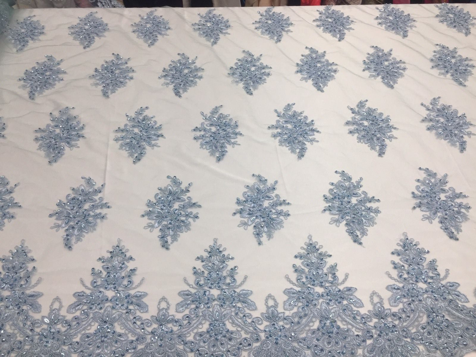 Wedding Bridal  Designs Mesh Lace Fabric Bridal Wedding Blue luxury.Sold ByThe Yard