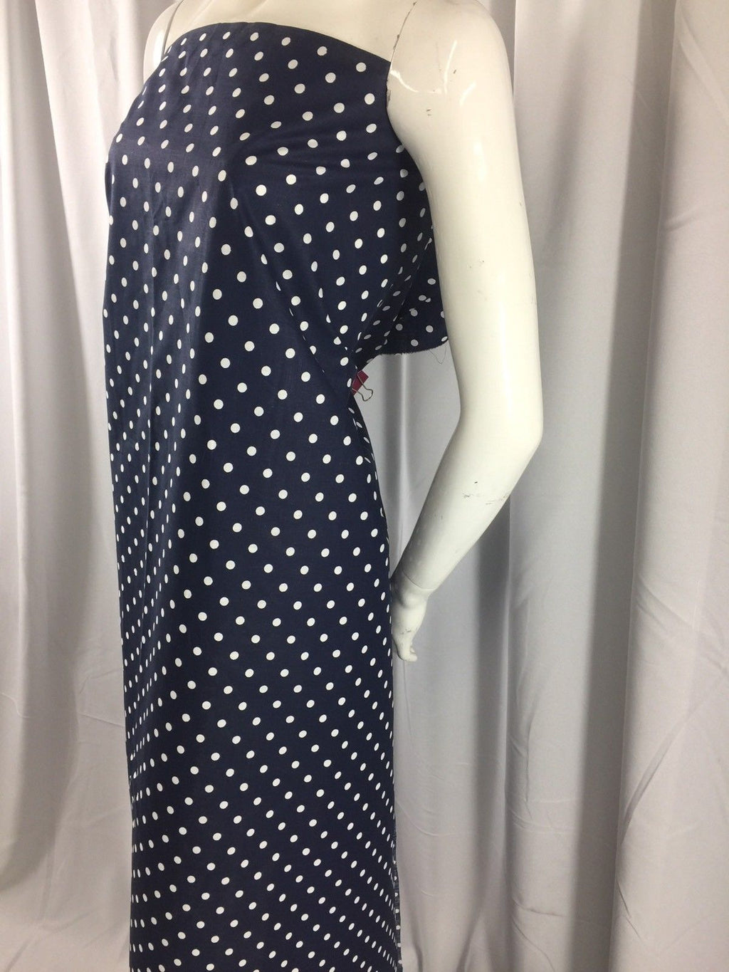 Poly Cotton Print Upholstery & Floral Fabric - Navy Polka Dot Print - Sold By The Yard
