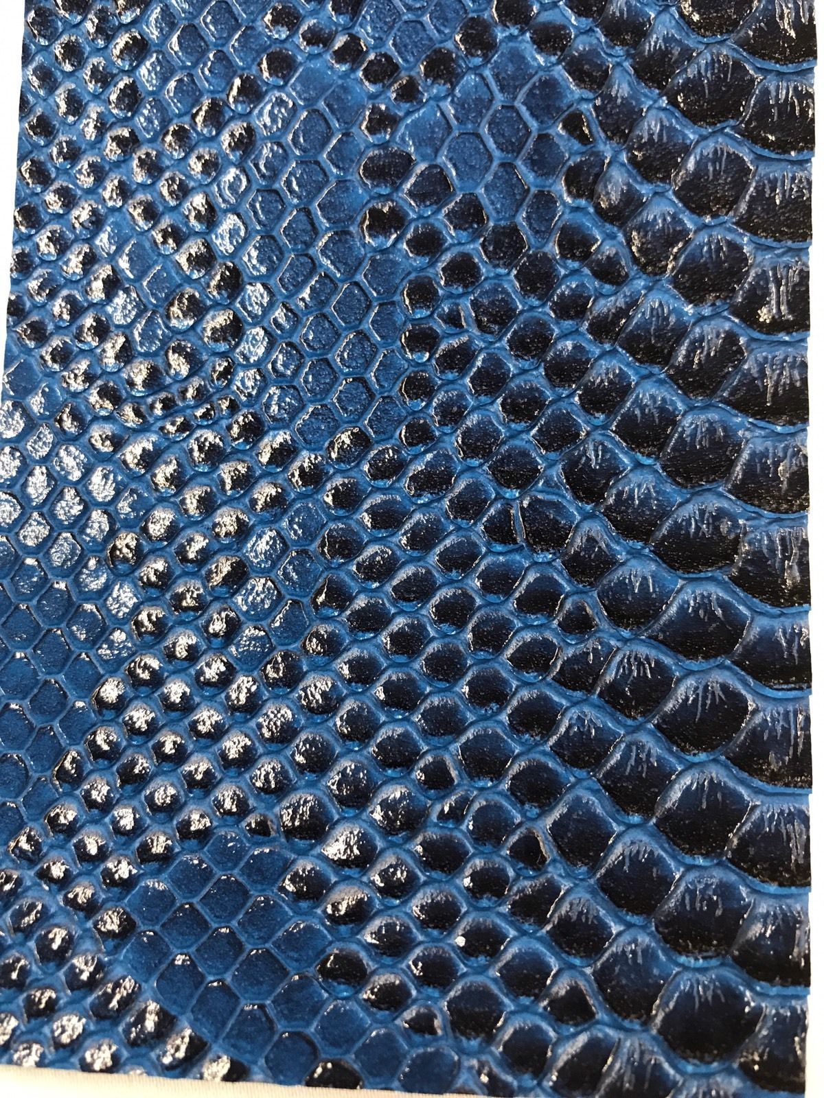 Vinyl Fabric - Royal Blue Faux Viper Snake Skin Leather Upholstery - 3D Scales - By The Yard