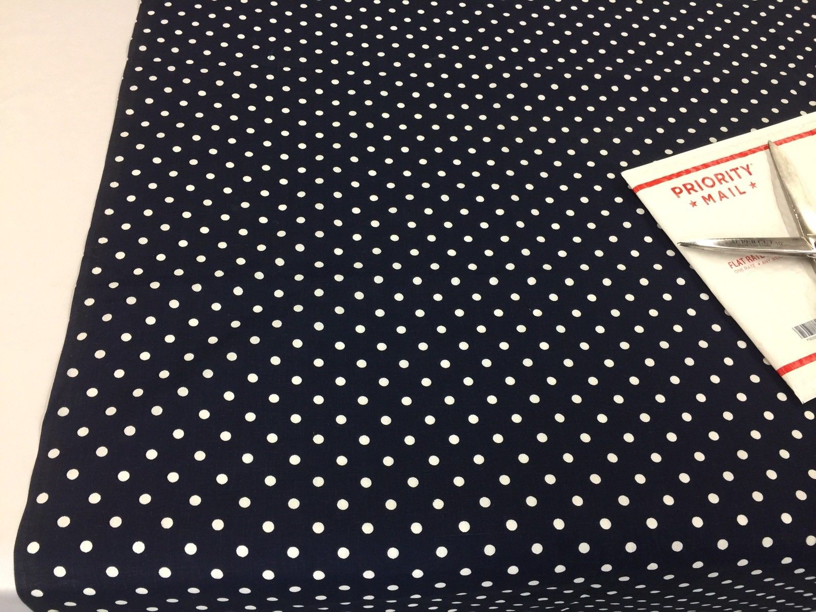 Poly Cotton Print Upholstery & Floral Fabric - Navy Polka Dot Print - Sold By The Yard