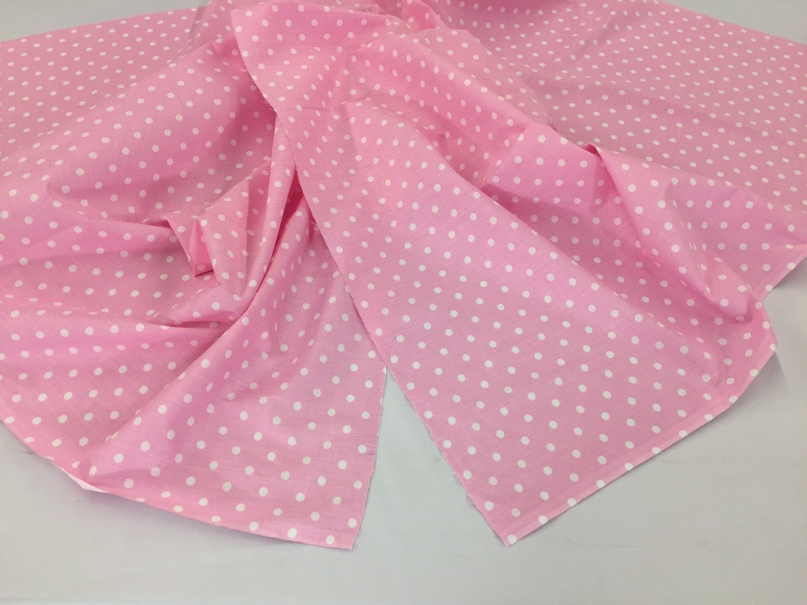 Poly Cotton Print Upholstery & Floral Fabric - Pink and White - Polka Dot Print - Sold By The Yard