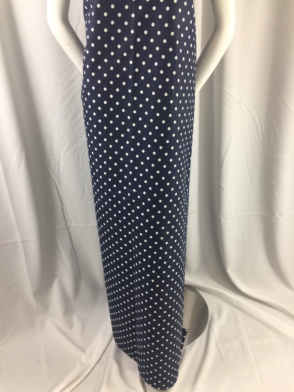 Poly Cotton Print Upholstery & Floral Fabric - Navy Polka Dot Print - Sold By The Yard