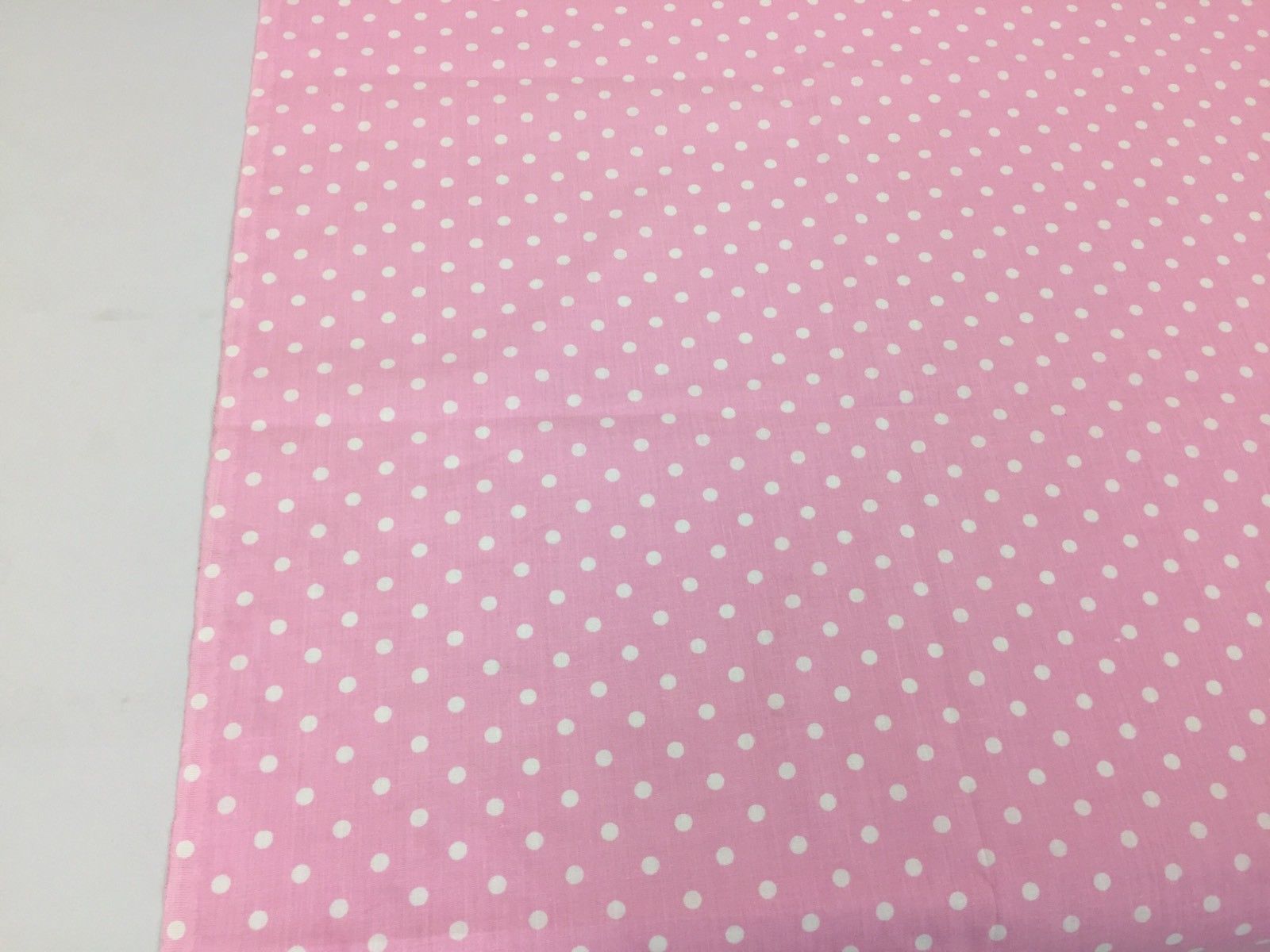 Poly Cotton Print Upholstery & Floral Fabric - Pink and White - Polka Dot Print - Sold By The Yard