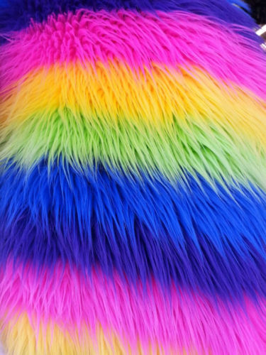 Faux Fur Fabric - Rainbow Striped Multi-Color Decoration Soft Furry Fabric 60" Wide By The Yard