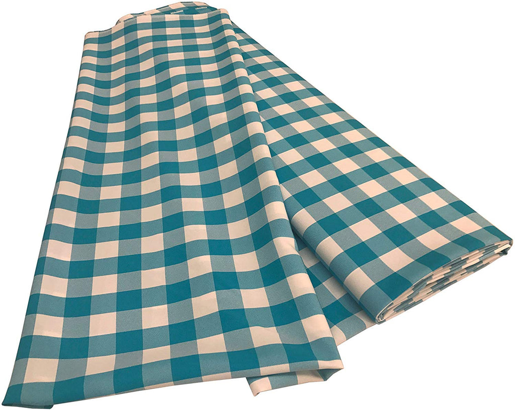Checkered Poplin - Turquoise - Polyester Poplin Flat Fold Solid Color 60" Fabric Bolt By Yard