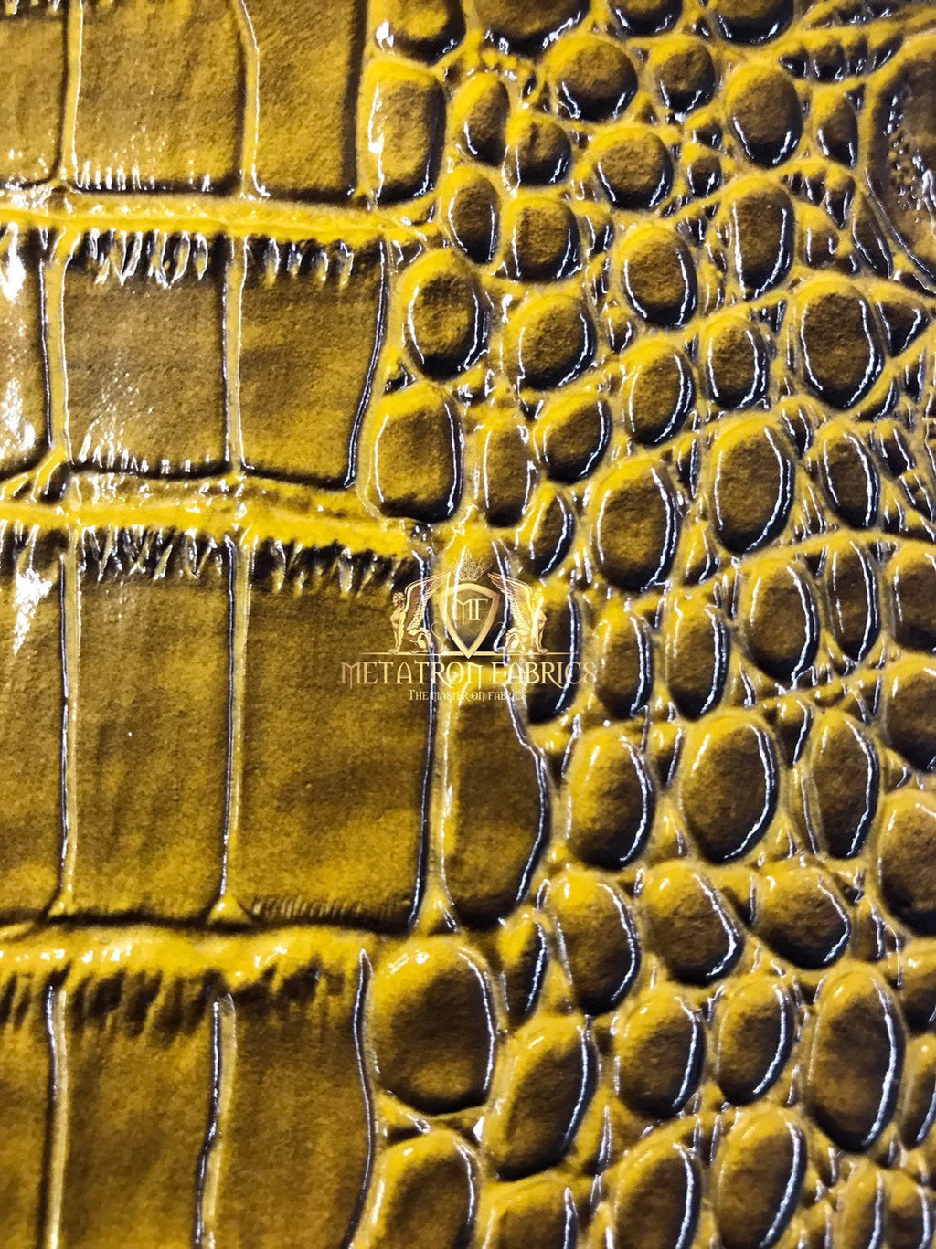 Crocodile Faux Leather Vinyl - Gold - Fabric 3D Scales Vinyl Crocodile Sold By Yard