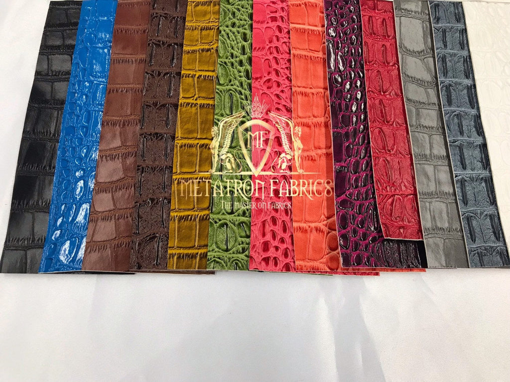 Crocodile Faux Leather Vinyl - Orange - Fabric 3D Scales Vinyl Crocodile Sold By Yard