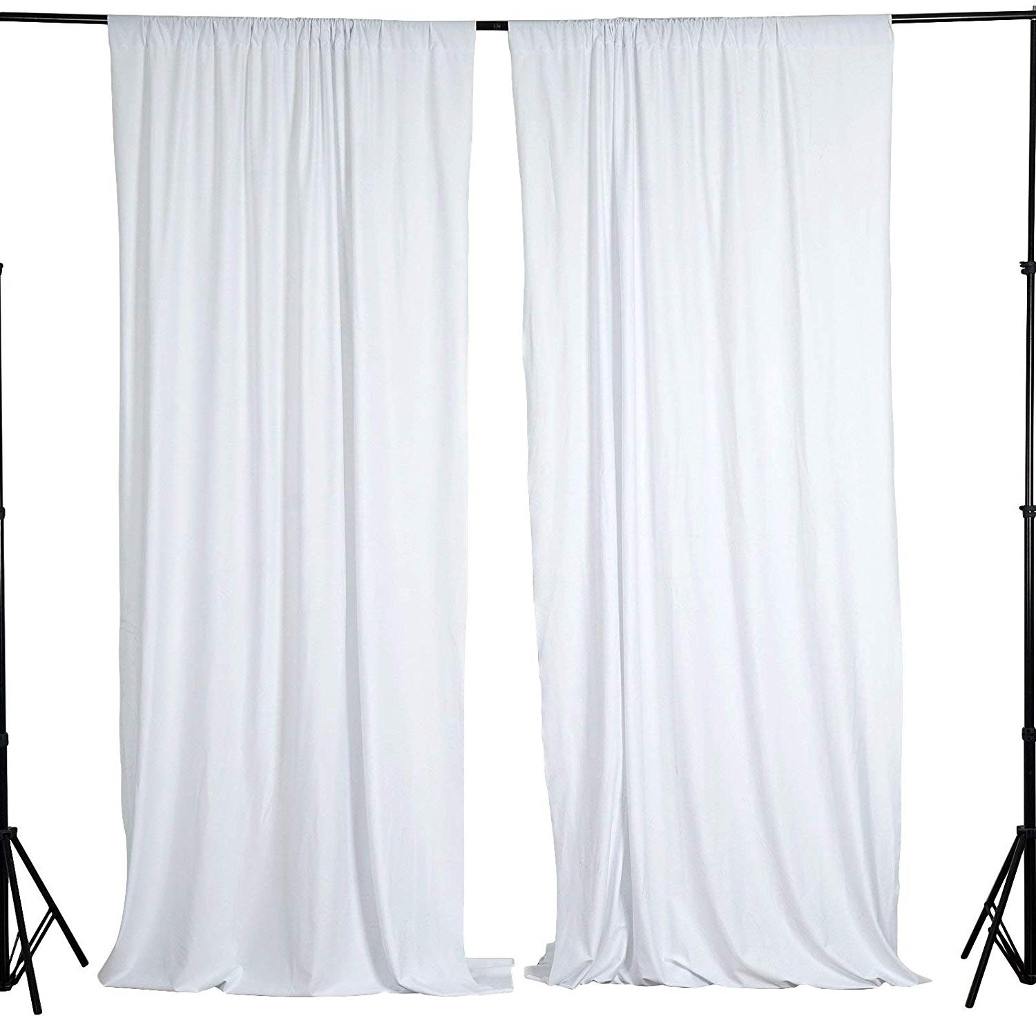 5 Feet x 10 Feet - White - Polyester Poplin Backdrop Drape Curtains, Photography Event Decor 1 Pair