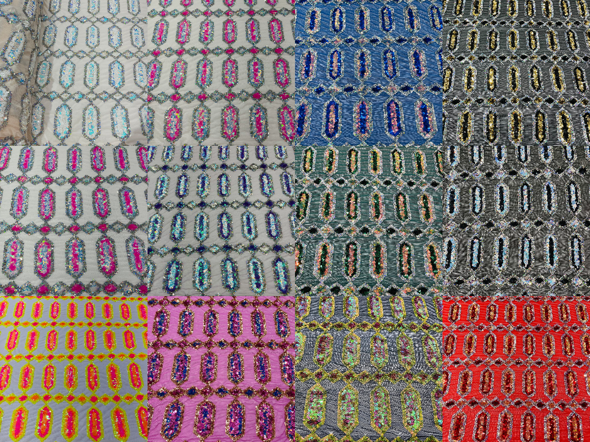 Geometric Stretch Sequin - Fancy Gem Jewel Design on Mesh Pick Color - 25 Yard Roll