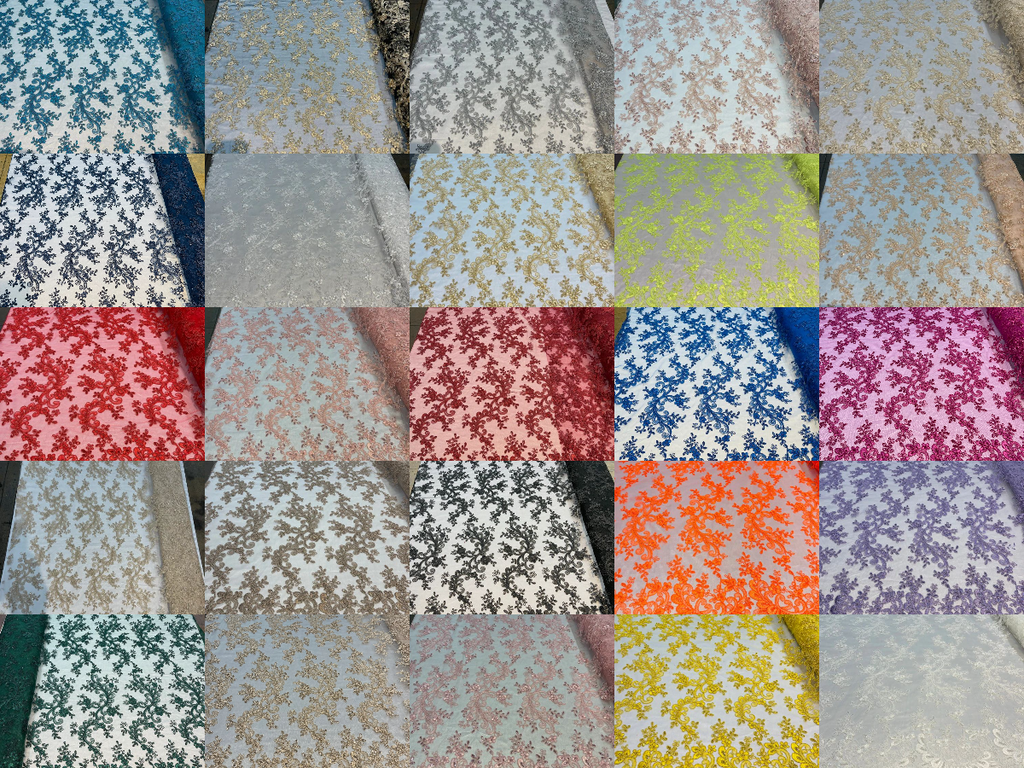 Lace Sequins Fabric - Corded Flower Embroidery Design Mesh Fabric - 25 Yard Roll