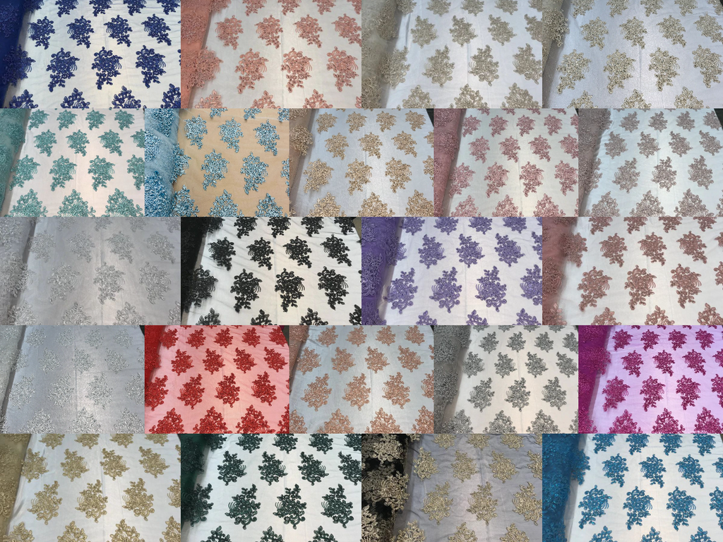 Flower Lace Fabric - Floral Clusters Embroidered Lace Mesh Fabric - 25 Yard Roll