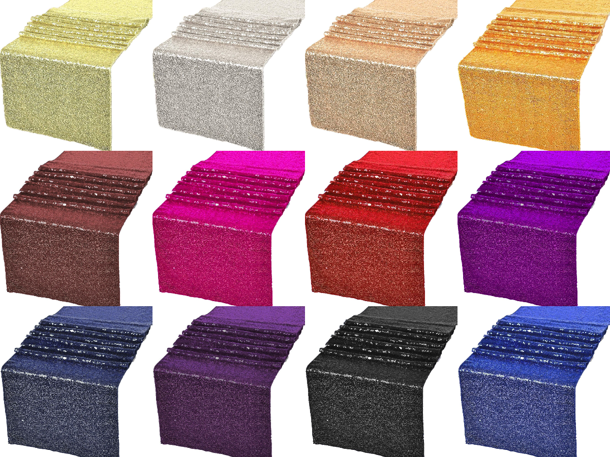 12" Sequins Table Runner - High Quality Shiny Sequin Fabric Table Runners (Pick Color & Size)