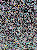 Velvet Stretch Sequins - Irisdescent Aqua/Pink Sequins on Black 2 Way Stretch Velvet Fabric 58/60”