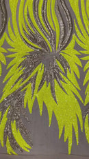 Phoenix Feather Sequins - Yellow / Matte Gold  - 4 Way Stretch Phoenix Pattern Fashion Design Fabric