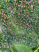 Velvet Stretch Sequins - Irisdescent Clear Sequins on Olive 2 Way Stretch Velvet Fabric 58/60”