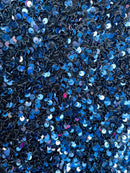 Velvet Stretch Sequins - Navy Blue Sequins on Black 2 Way Stretch Velvet Fabric 58/60”