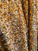 Velvet Stretch Sequins - Champagne Sequins on Camel 2 Way Stretch Velvet Fabric 58/60”