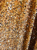 Velvet Stretch Sequins - Champagne Sequins on Camel 2 Way Stretch Velvet Fabric 58/60”