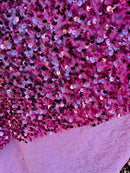 Velvet Stretch Sequins - Pink Sequins on Pink 2 Way Stretch Velvet Fabric 58/60”