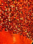 Velvet Stretch Sequins - Orange Sequin on Orange 2 Way Stretch Velvet Fabric 58/60”
