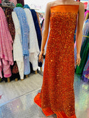 Velvet Stretch Sequins - Orange Sequin on Orange 2 Way Stretch Velvet Fabric 58/60”
