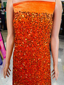 Velvet Stretch Sequins - Orange Sequin on Orange 2 Way Stretch Velvet Fabric 58/60”