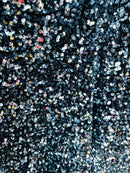 Velvet Stretch Sequins - Silver Sequins on Black 2 Way Stretch Velvet Fabric 58/60”