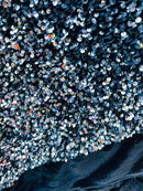 Velvet Stretch Sequins - Silver Sequins on Black 2 Way Stretch Velvet Fabric 58/60”