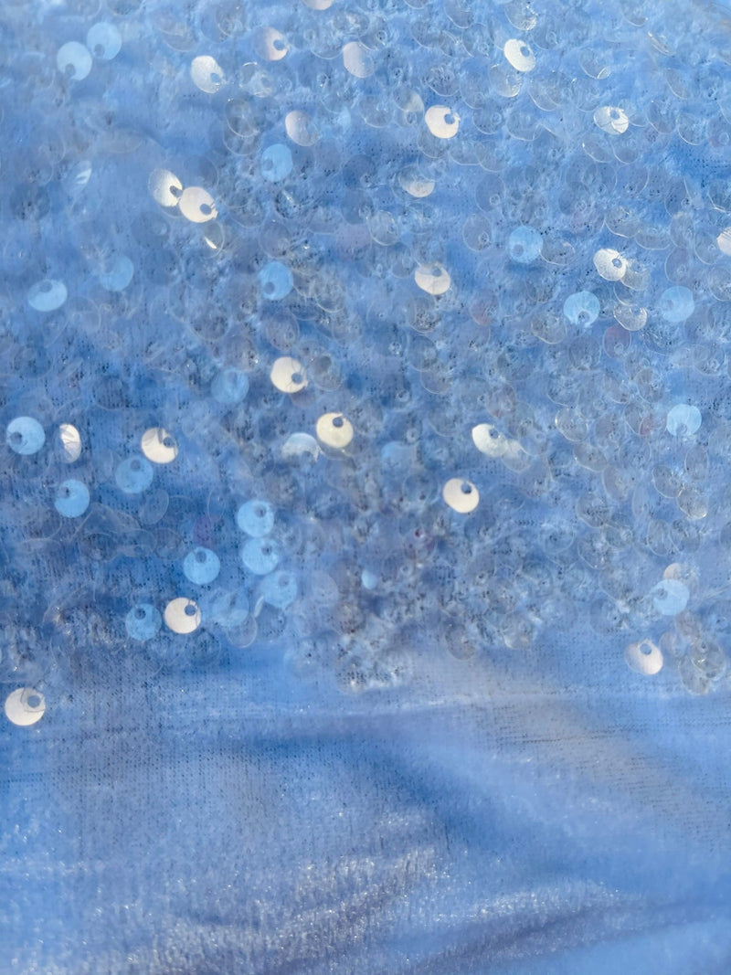 Velvet Stretch Sequins - Clear Sequins on OffWhite 2 Way Stretch Velvet Fabric 58/60”