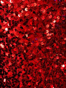 Velvet Stretch Sequins - Red Sequins on Red 2 Way Stretch Velvet Fabric 58/60”