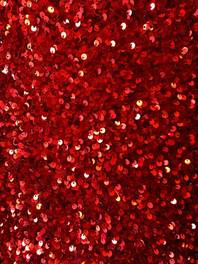 Velvet Stretch Sequins - Red Sequins on Red 2 Way Stretch Velvet Fabric 58/60”