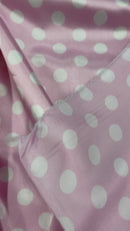 Polka Dot Satin Fabric - White on Pink - 3/4" Inch Super Soft Silky Satin Polka Dot Fabric Sold By Yard