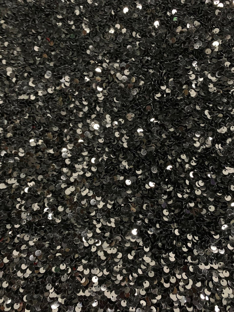 Velvet Stretch Sequins - Black Sequins on Black 2 Way Stretch Velvet F