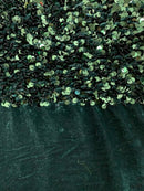 Velvet Stretch Sequins - Hunter Green Sequins on Hunter Green 2 Way Stretch Velvet Fabric 58/60”