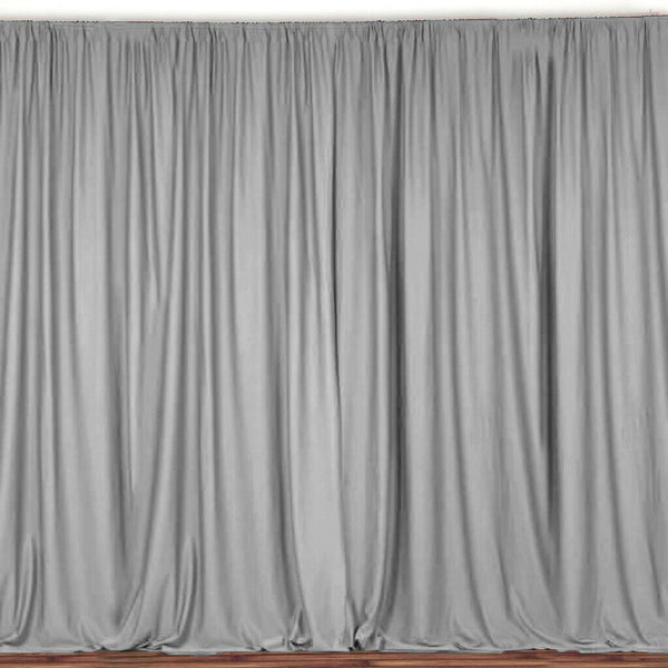 10 ft. Wide X 8 ft. Tall - Silver - Curtain Polyester Backdrop High Quality Drapes with Rod Pocket