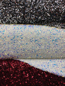 Velvet Stretch Sequins - Iridescent Aqua Clear Sequins on White 2 Way Stretch Velvet Fabric 58/60”