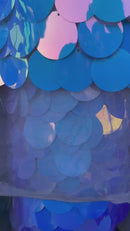 Jumbo 1.5" Circle Sequins - Aqua / White - Jumbo Sequins On Mesh Fabric Sold By The Yard