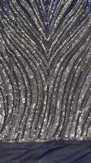 Multi-Color Fabric - Light Gold/Silver/Black - Feather Shape Sequins Fabric Sold By Yard