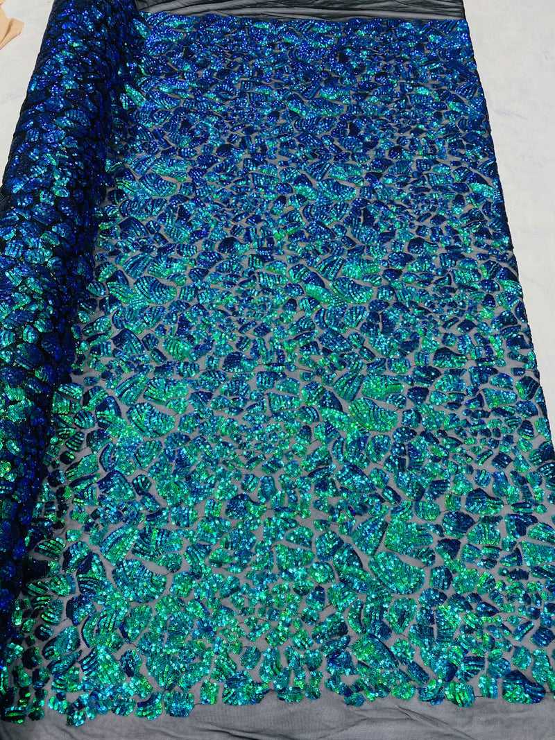 2 Way Stretch Fabric - Irridescent Colors - Print Design Fashion Sequins Mesh Fabric
