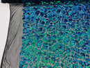 2 Way Stretch Fabric - Irridescent Green - Print Design Fashion Sequins Mesh Fabric
