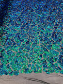 2 Way Stretch Fabric - Irridescent Green - Print Design Fashion Sequins Mesh Fabric